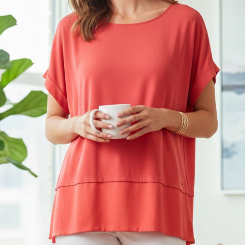 Coral Calvin Klein Layered Liquid Touch Dolman Tunic Size‎ M Medium